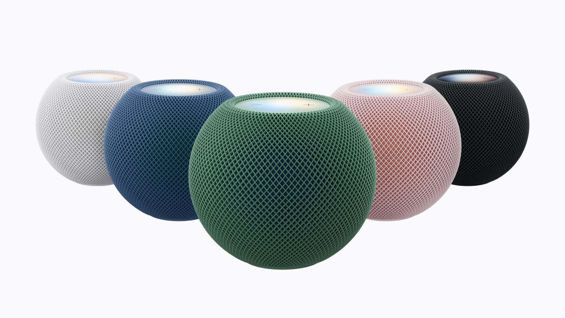 HomePod mini 2 in white, blue, green, pink and midnight — official October 13, 2026 announcement image